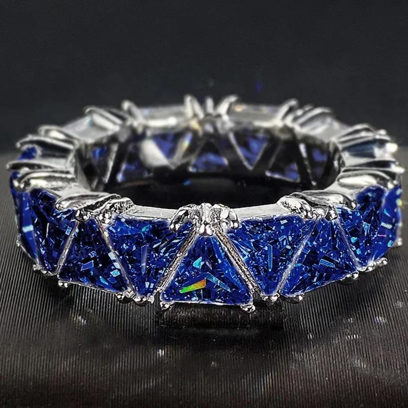 2026 New Blue Cube Zircon Attends Banquet Ring Fashionable, Elegant, High End Women's Bridal Luxury Inlaid Jewelry Accessories