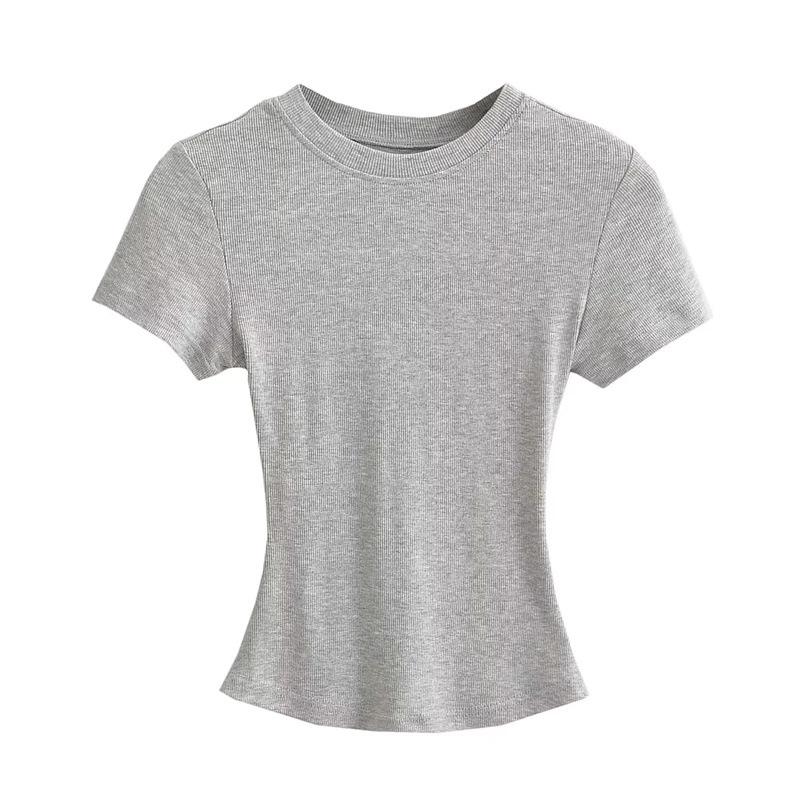 Pure Desire Women's Spicy Girl Round Neck Ribbed Summer T-Shirt