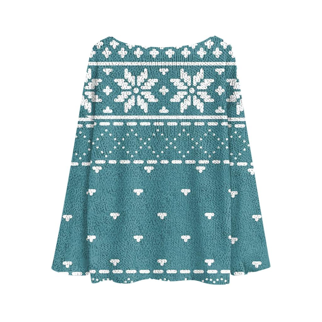 Women's Fashionable Oversized Knitwear Long-Sleeved Christmas Print Top