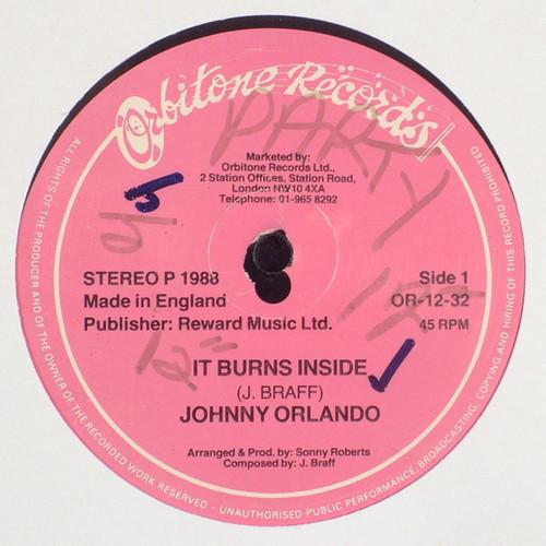 

12-дюймовая пластинка JOHNNY ORLANDO It Burns Inside OR1232 Orbitone Record 1988 UK Регги Ска Даб Б/у