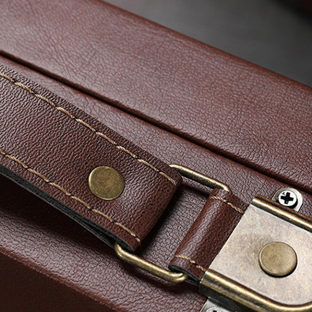 Träväska i trä och läder i vintagestil för hem- eller resebruk, fotorekvisita, dekorativ låda, samlarförvaringsfodral