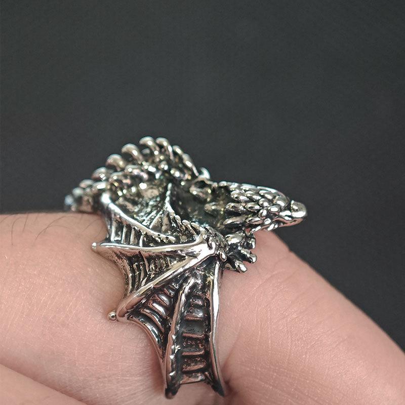 Retro Vliegende Draak Open Ring Mannen Drakenjaar Dominerende Wijsvinger Ring Niche Accessoires
