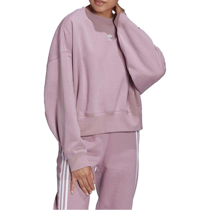 Adidas Originals Simple Casual Sports Round Neck Drop Shoulder Short Logo Sweatshirt Women sweatshirt Pink HF7480