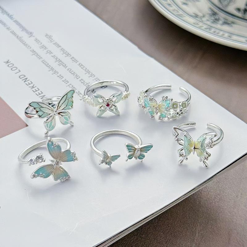 Small Fresh Exquisite Niche High-End Enamel Butterfly Zir*****Pen Ring Women'S Light Luxury Temperament Fashion Index Finger Ring