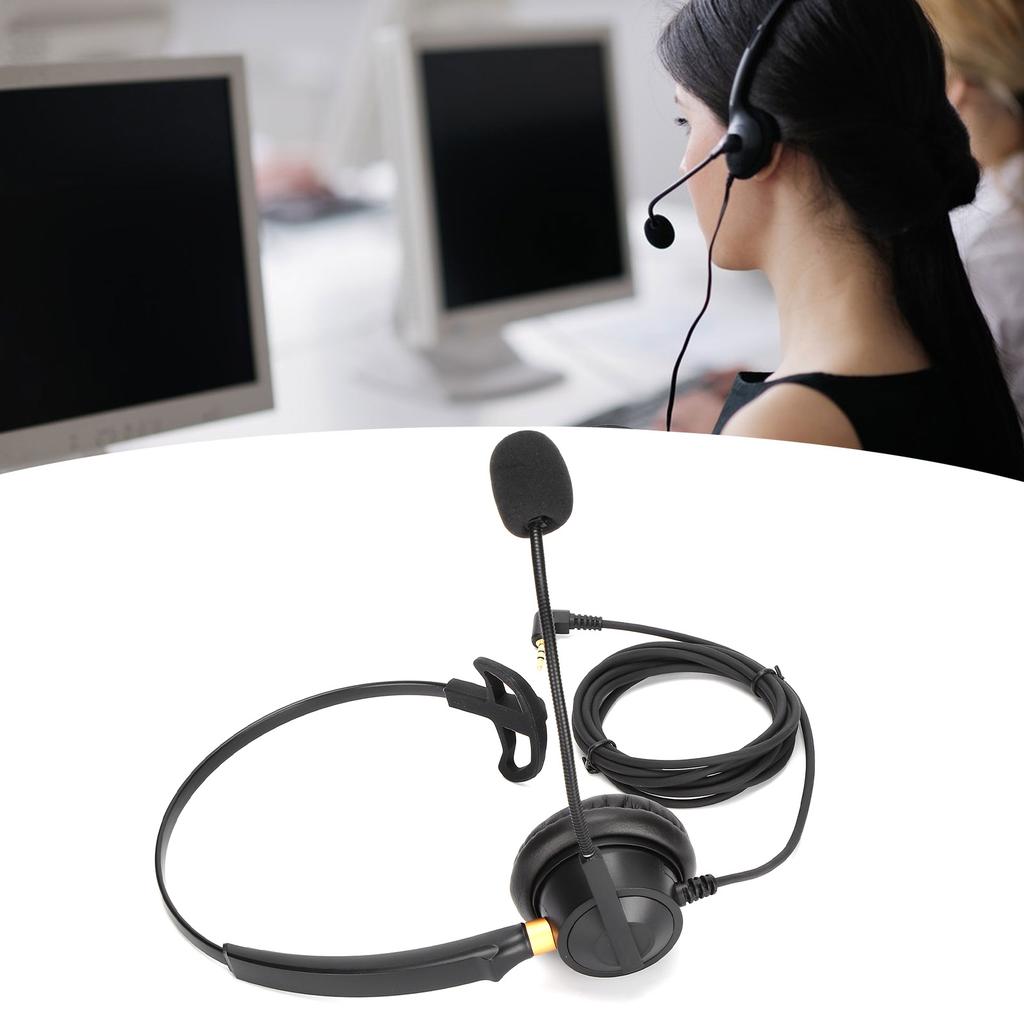 H600‑2.5 Telefonheadset 2,5 mm Enkelt Öra Kundtjänsthörlurar med Brusreducerande Mikrofon 2,5 mm Telefonheadset