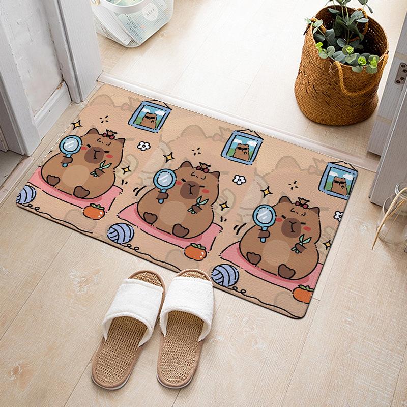 Cartoon Cute Capibala Floor Mat Household Short Pile Carpet Bathroom Non-slip Mat Capybara Animal Bedroom Mat