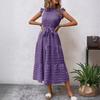 Women's summer new fashion fungus edge flying sleeves lace-up textured dress