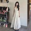 Rochie de vară albă în stil francez, cu imprimeu de zână la malul mării - Rochie maxi elegantă și zveltă de vară pentru femei
