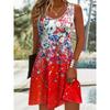 Summer Sleeveless Flower Print Fashion Dress O Neck Loose Casual Simple Floral Elegant A-line Short Party Dresses Sweet Woman Clothing