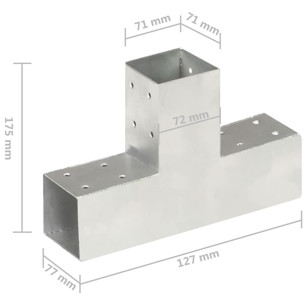 Vidaxl T-Shaped Post Connector, Galvanized Metal, 71X71 Mm