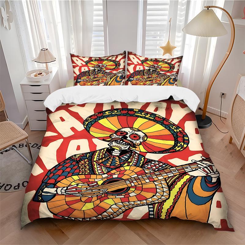 

3pcs Day of the Dead Guitarist Bedding Set, Includes 1 Comforter + 2 Pillowcases, Without Pillow Inserts, Soft Comfortable, Lightweight Breathable097 135x200cm