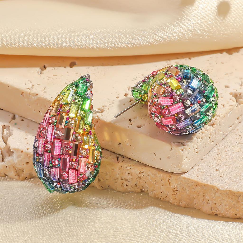 New Trendy Crystal Chunky Waterdrop Hoop Earrings Dupes for Women Chunky Colorful Dome Teardrop Stud Earrings Jewelry Gifts