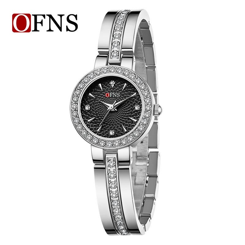 Oufani Elegant Diamond-Inlaid Women's Quartz Watch - Trendy, Waterproof, Small Round Dial Bracelet Watch