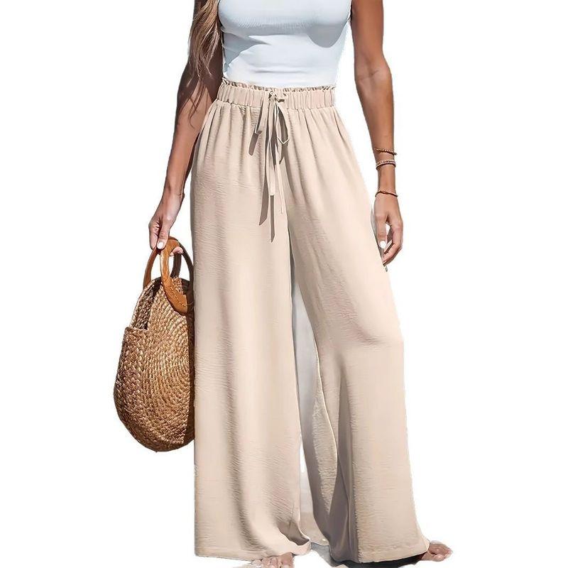 Solid Color Elastic Waistband Tied Pants Pure Color Elastic Waist Tie Pants Female