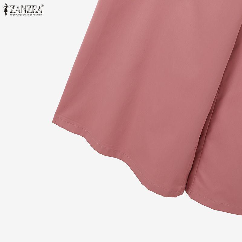ZANZEA Blusa de Manga 3/4 para Mujer y Pantalones de Pierna Ancha Conjuntos Casuales de Dos Piezas