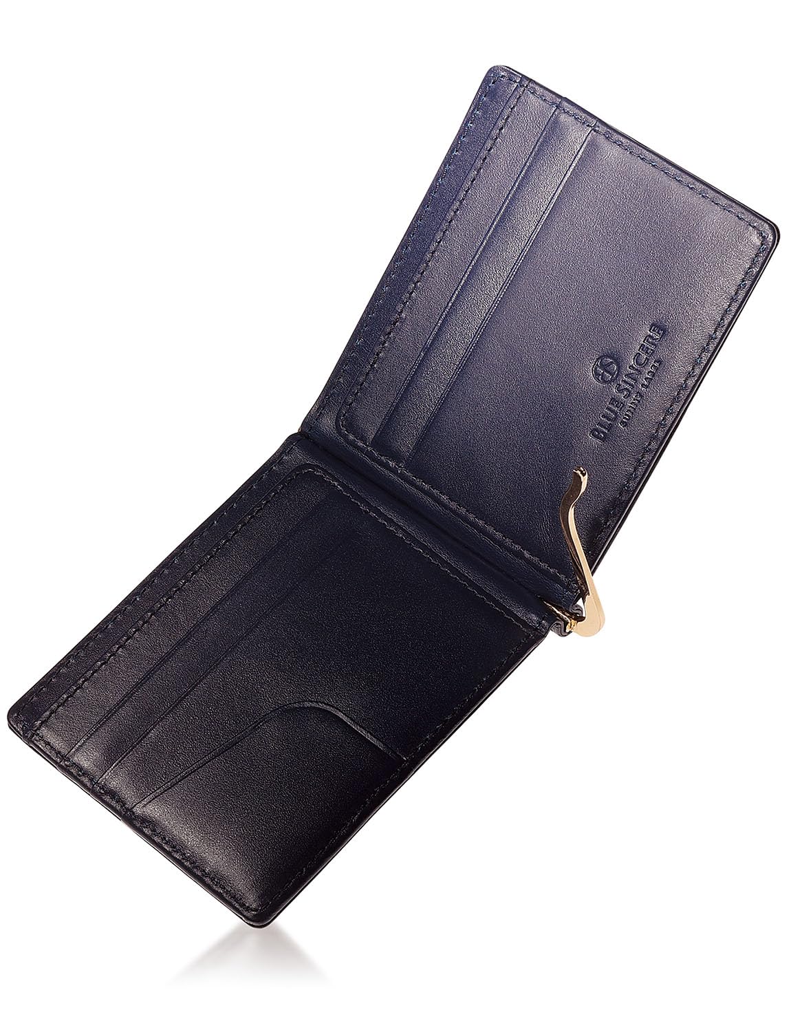 

Кошелек-бифолд с зажимом для денег из натуральной итальянской кожи, тонкий мини-держатель для карт, пропусков и IC-карт для мужчин IMC1 [BLUE SINCERE] Отделение, Кошелек,