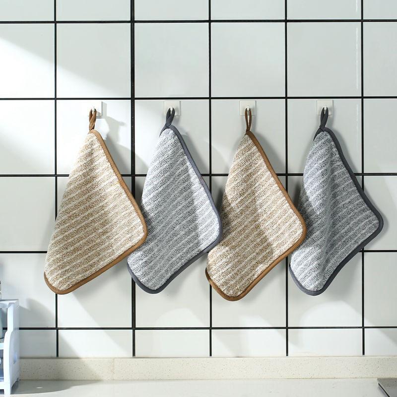1Pcs Kitchen Dishwashing Towels Non Shedding Absorbent Cleaning Cloths Multifunctional Household Cloth with Hanging Loop