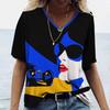 Ladies' V-neck T-shirt 3D Digital Printing Art Abstract Face Fashion Casual Trend Printed Short Sleeved Shirt