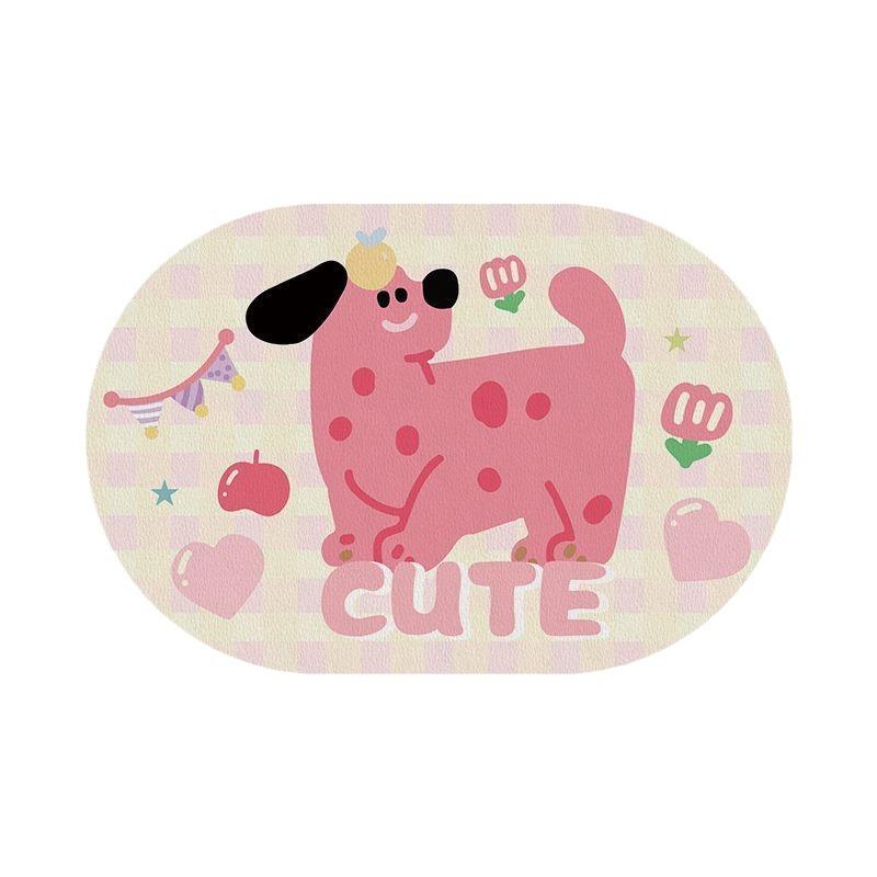 Ins Style Cute Modern Pink Puppy Toilet Bathroom Door Mat Shower Room Non-slip Absorbent Foot Mat