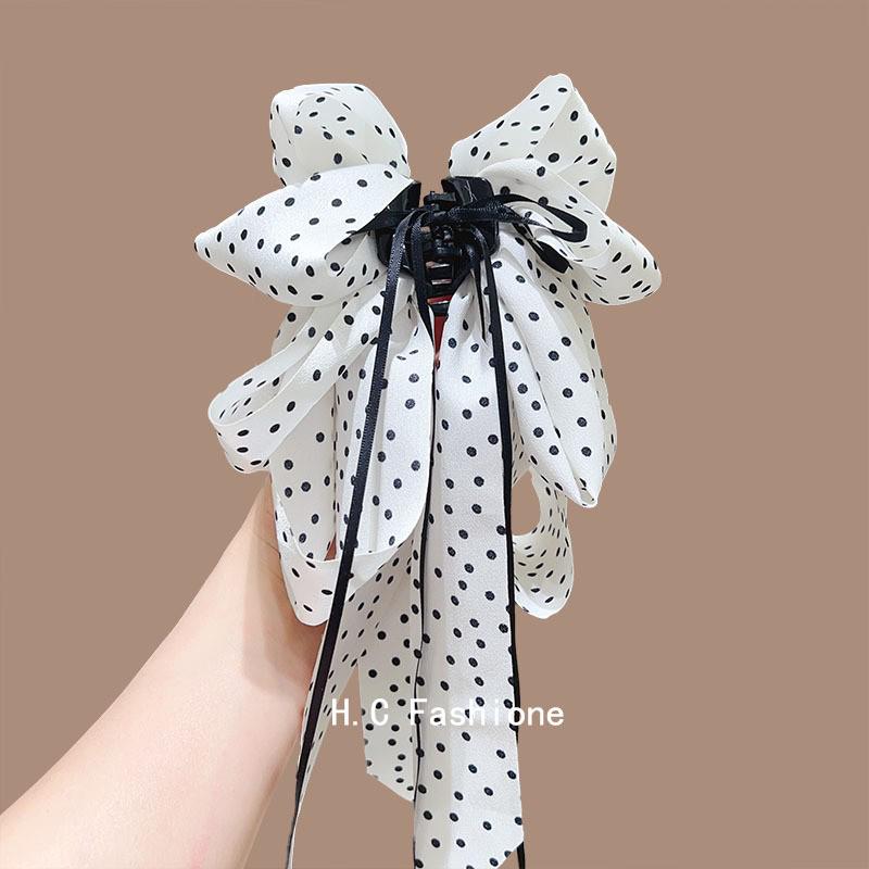 Polka Dot Bow Claw Clip: Elegant Women's Hair Accessory