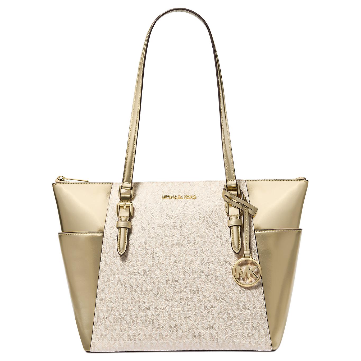 

Michael Kors Mk Charlotte Logo Print Zipper Closure Coated Canvas Tote Bag Women tote bags Light-Gold 35F4GCFT3V-PALEGOLD Basic Set (Bag)