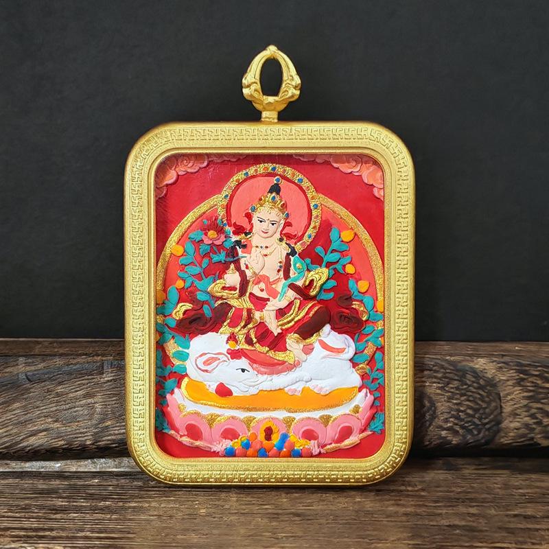 Tibetisches Grünes Tara & Gelbes Jambhala Amulett: Titanstahl Medizin Buddha Anhänger