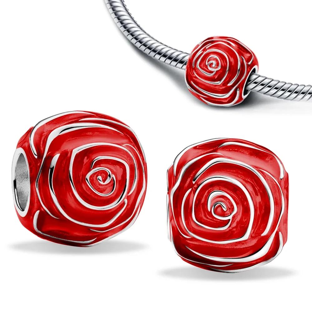 925 Silver Rose Bloom Necklace Earrings Set Women Gift Jewelry Original Charm Beaded Collection