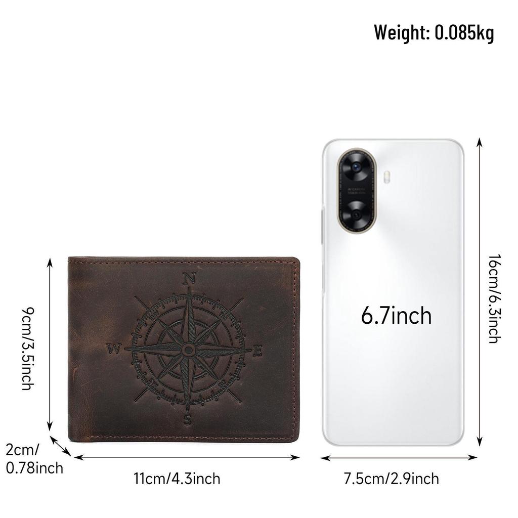 Men's Retro RFID Leather Wallet - Crazy Horse Genuine Leather, Anti-Theft, Embossed Card Holder, US Dollar Large Bill.