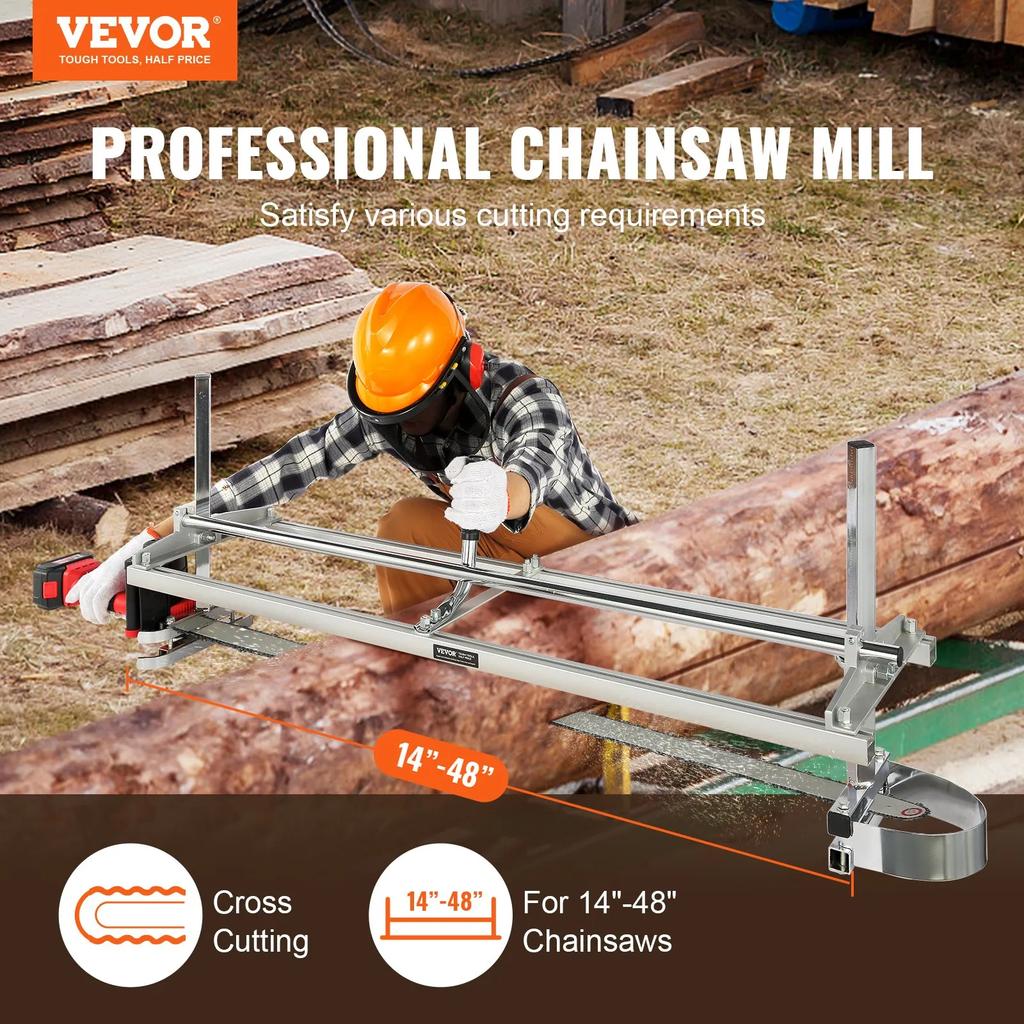 VEVOR Chainsaw Mill, Portable Sawmill 36 Cm-122 Cm Guide Bar, Galvanized Steel Chainsaw Planking Mill with 0.5 Cm-30 Cm Cutting Thickness