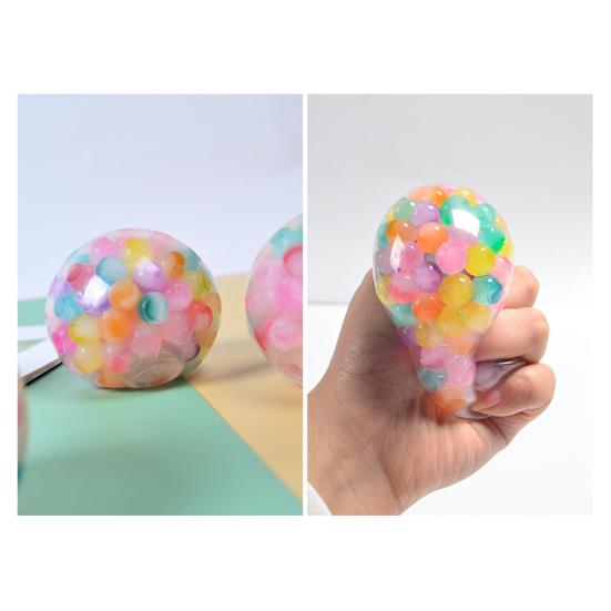 Rainbow Bead Stress Ball with Glitter Soft TPR Squeeze Toy for Anxiety Relief Colorful Fidget for Kids Adults Fun Decompression Gadget