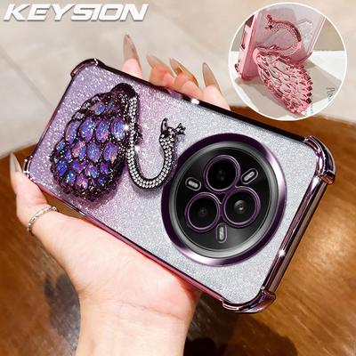 KEYSION Shockproof Plating Phone Case for Realme 14 Pro 5G Clear TPU Glitter Jewelled Swan Kickstand Back Cover for OPPO Realme 14 Pro+ 5G