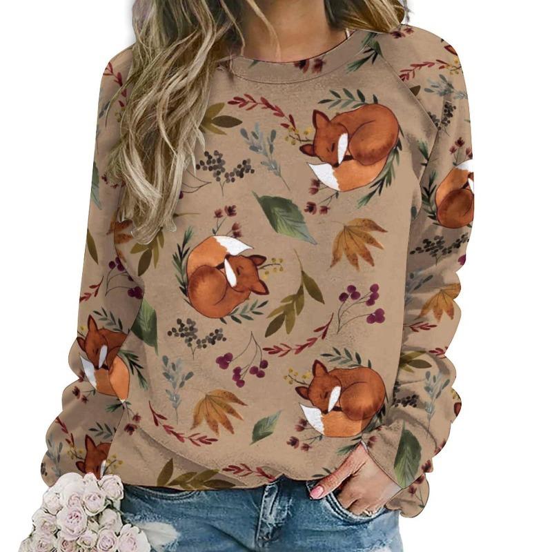 Autumn Lovely Fox Sweatshirts Animal 3D Print Women Casual Streetwear O-Neck Hoodies Y2k Pullovers Harajuku Tops Woman Clothing