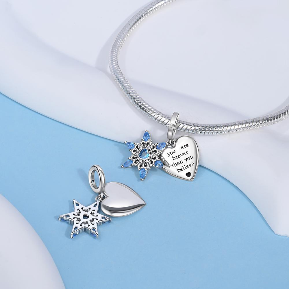 Charms Plata Blue Snowflake Heart Copper Plated For Charms Copper Plated Original Bracelet For Jewelry Making