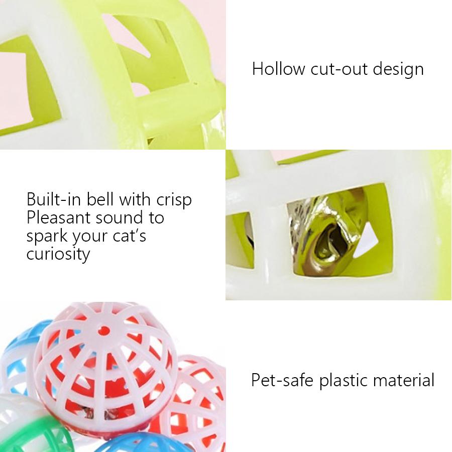 10 Stück Katzenspielzeug aus Kunststoff mit Geräuschen, runde, bunte Spielbälle mit Glöckchen und Hohlkörper
