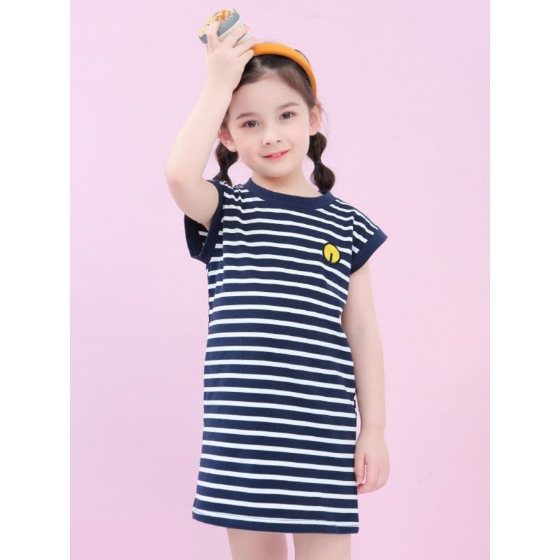 Summer Children's Embroidery Lycra Cotton Striped Dress