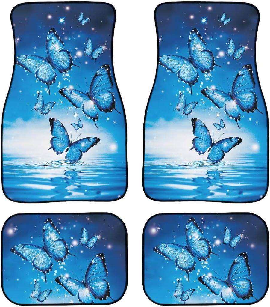 Universal Fit Auto Carpet Floor Mats Set of 4 for Women Girls Decorative Boho Floral Print Car Floor Mats Front & Rear Liners Set