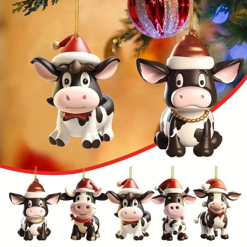 Colorful Cartoon Cow Acrylic Pendant For Festive Car Interior Decoration