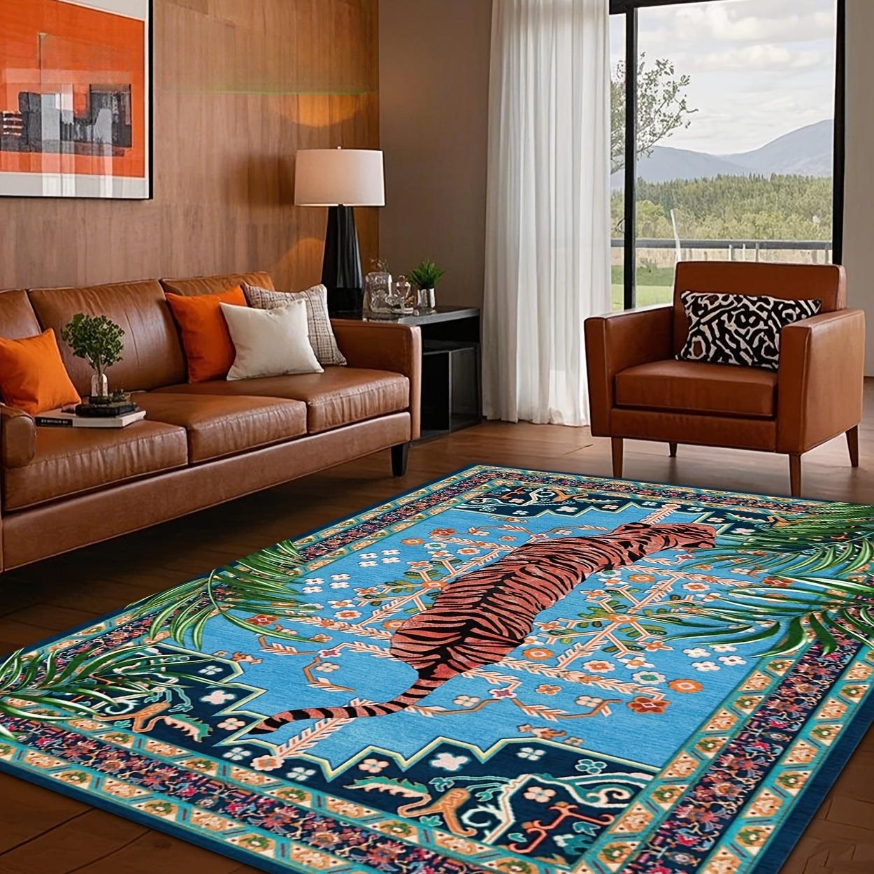 

Vibrant Tiger & Floral Area Mat Non-Slip, Polyester Indoor Mat for Living Room, Bedroom, Office Decor Floor Mat, Large Area Rug 40x60cm