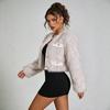 Womens Short Faux Fur Jacket Winter Chic Coat Stylish Round Neck Long Sleeve Outerwear Office Casual Wear
