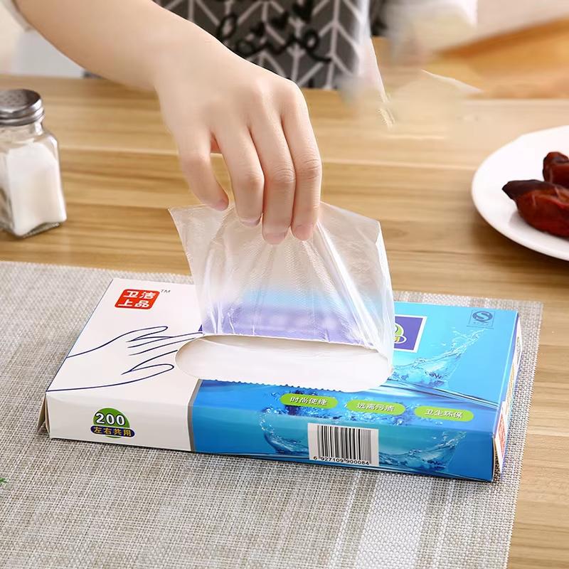 100/200PCS Disposable PE Gloves Clear Plastic Food Safe Cooking Cleaning Kitchen Restaurant BBQ Handling Essentials