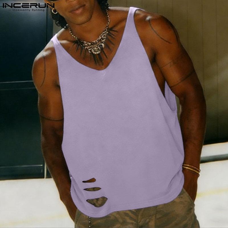 INCERUN Summer Men V Neck Casual Sleeveless Strap Loose Tank Tops