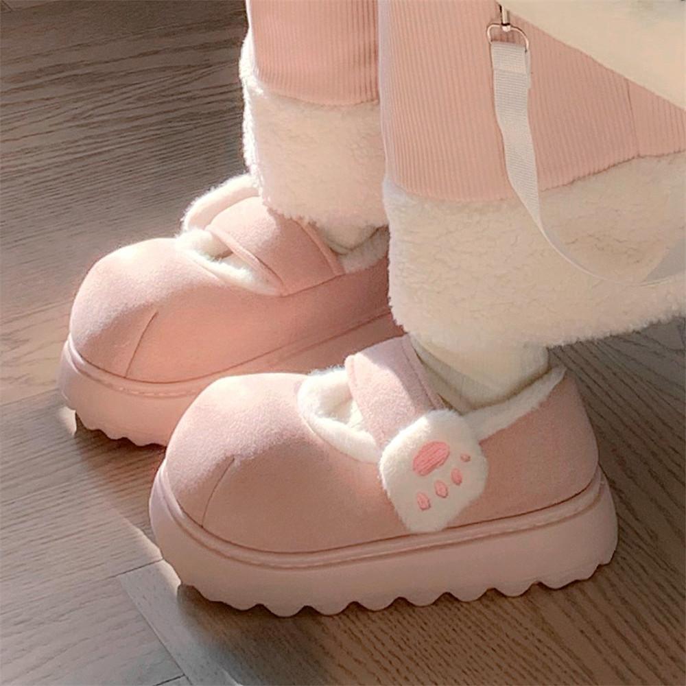 Cute Cat Paw Snow Boots Shoes Winter Velvet Thick Sole Indoor Outdoor Shoes Round Toe Ankle Boots
