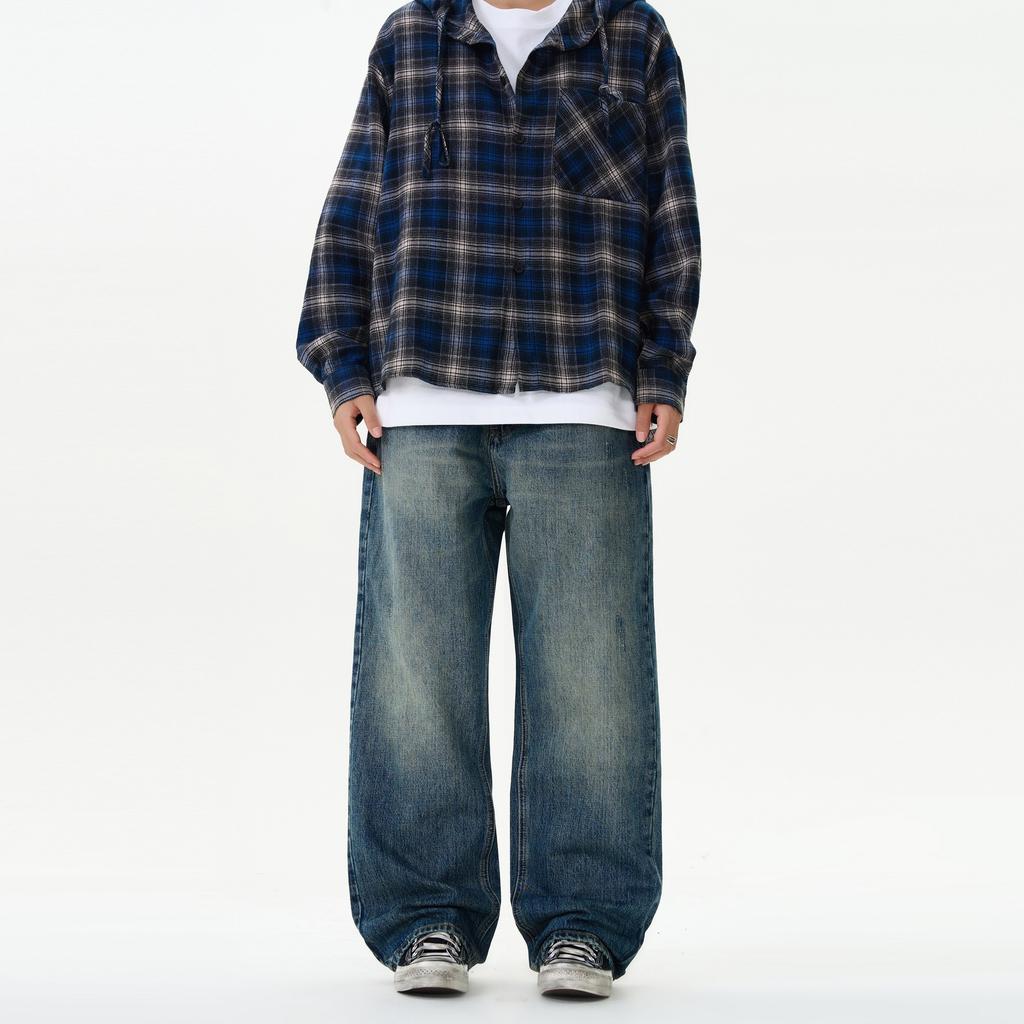 New American Retro High Street Jeans Men's Loose Straight Wide-leg Trousers