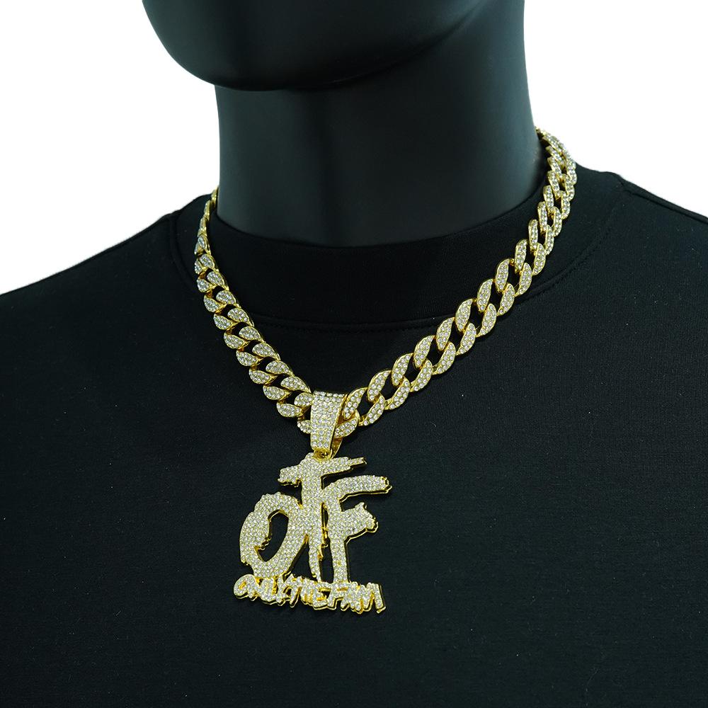 Mode Englischer Buchstabe Otf Voll Diamant Anhänger Kubanische Halskette Herren und Damen Hiphop Street Schmuck