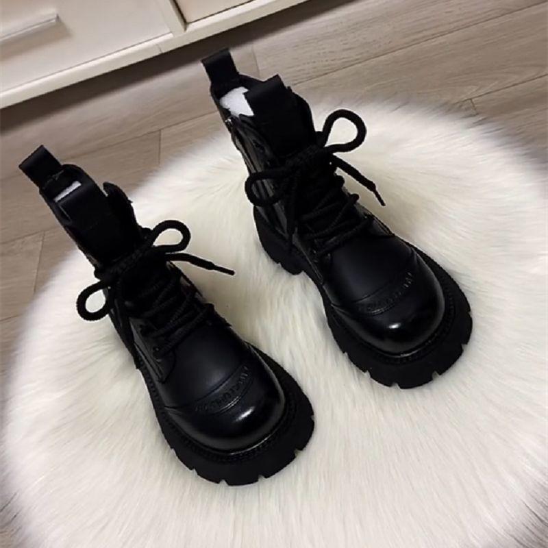 Short Boots, Platform Women's Autumn and Winter Soft-soled Single Boots, New British-style Martin Boots, European Station Versatile, 2025 Fleece Fash