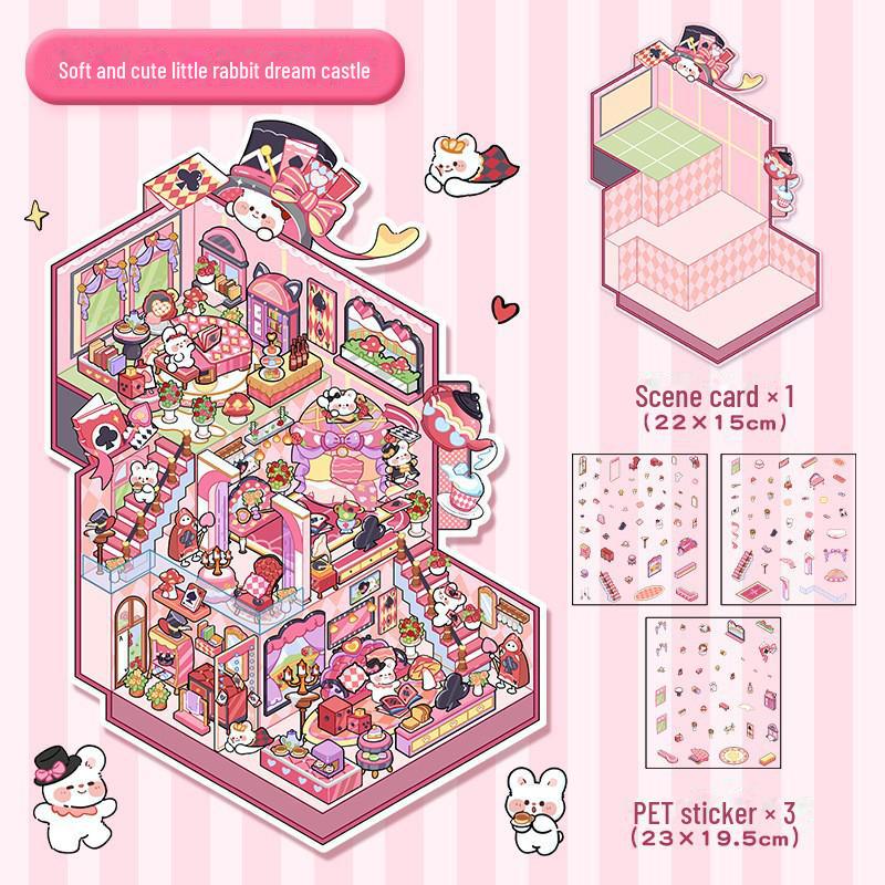 3D Cute Cartoon Hut Landscaping Stickers for Decompression and Scrapbooking