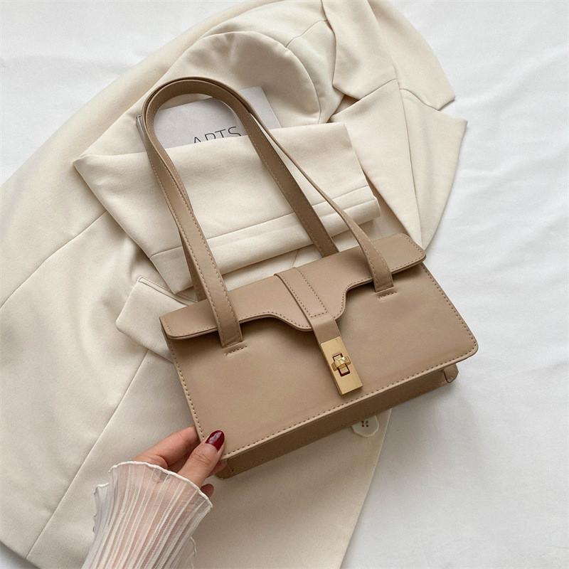 Stylish Vintage Pu Shoulder Bag For Women Chic Lock Closure Square Handbag Soft Material Crossbody Bag