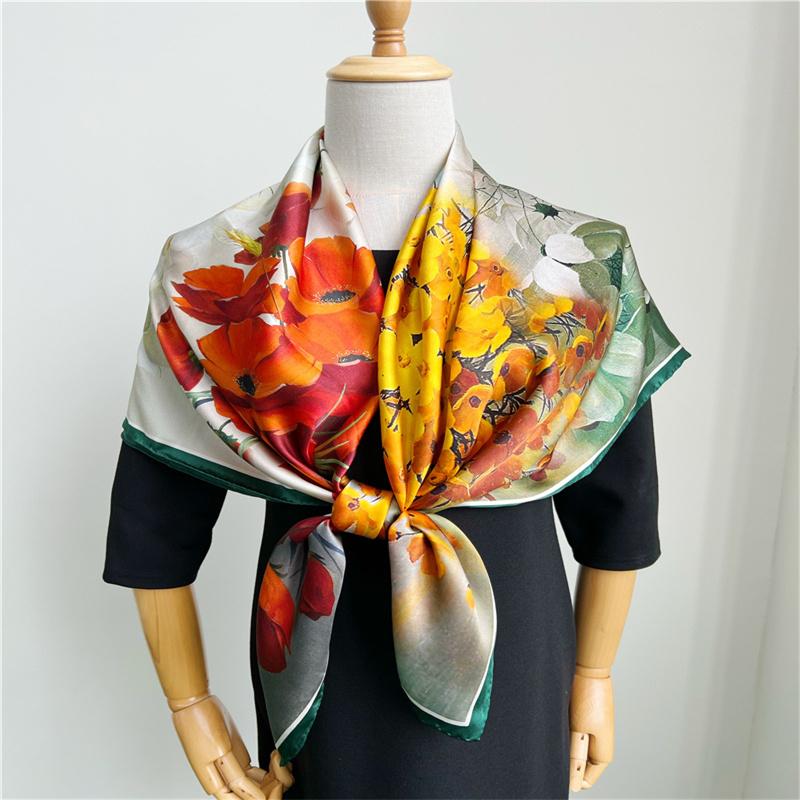 110*110 Cm Square Silk Scarf Women's Fashion Printed Small Neck Scarf Office Women's Hair Belt Folar Handkerchief Women's Handkerchief Shawl Scarf