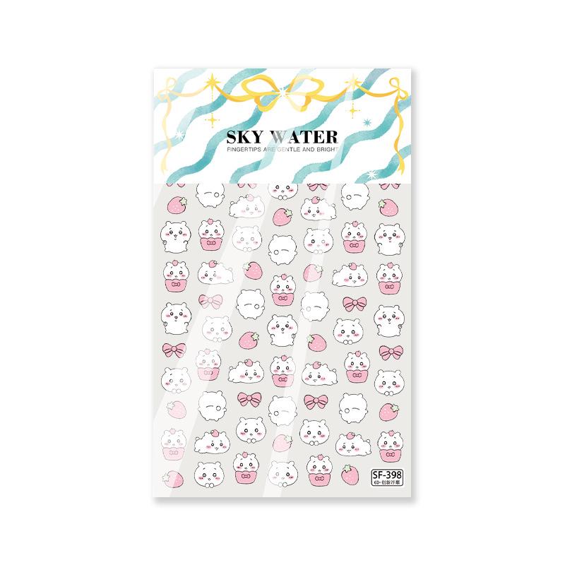 SKY Strawberry Ribbon Ume Nail Stickers – Waterproof DIY Decoration for Bottles & Cameras