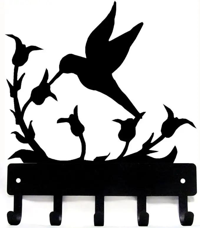 Wall Mounted Hook Up Hummingbird Key Rack Hanger Iron Crafts Rack Wall Art Decor, Perfect Gift for Nature Enthusiasts